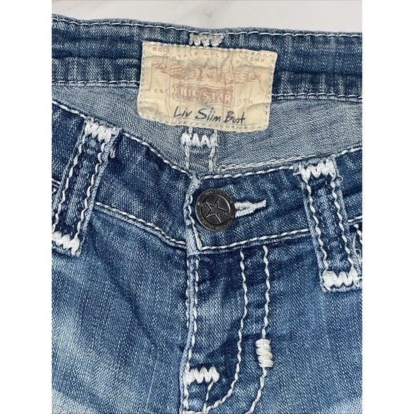 Big Star Liv Slim Bootcut Jeans Women's 27R Whiskered Vintage Denim Blue - Picture 8 of 16